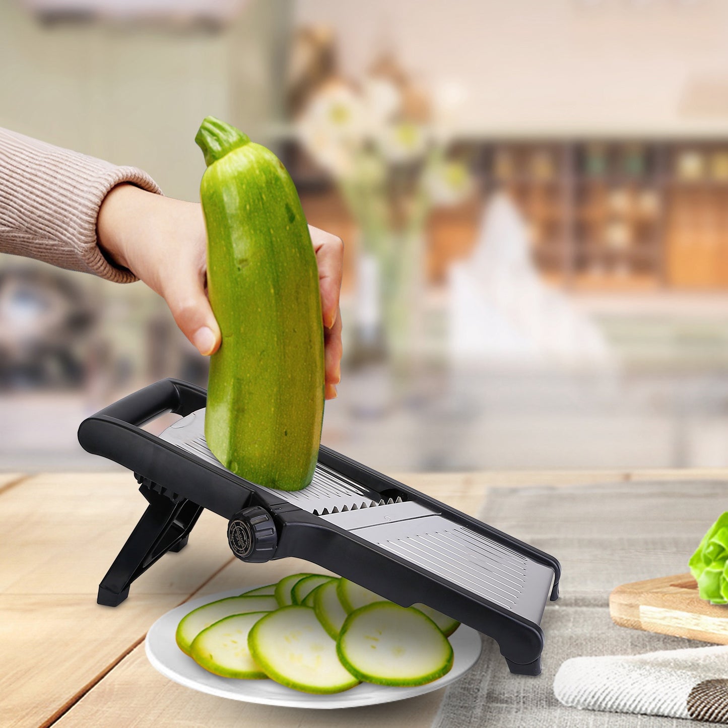 Mandoline Food Slicer – Stainless Steel Vegetable & Fruit Cutter with 5 Adjustable Blades, Julienne Grater & Peeler with Food Holder