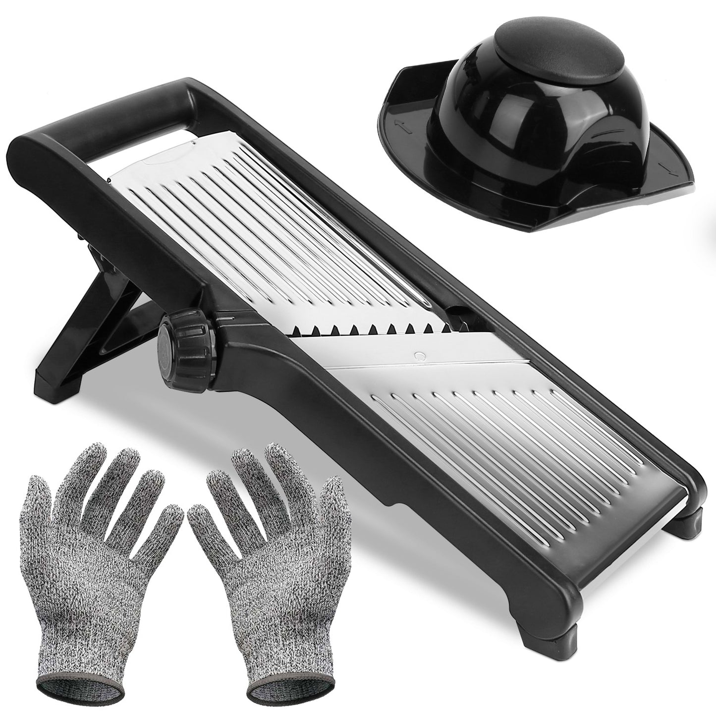 Mandoline Food Slicer – Stainless Steel Vegetable & Fruit Cutter with 5 Adjustable Blades, Julienne Grater & Peeler with Food Holder