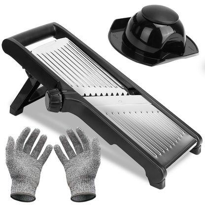 Mandoline Food Slicer – Stainless Steel Vegetable & Fruit Cutter with 5 Adjustable Blades, Julienne Grater & Peeler with Food Holder