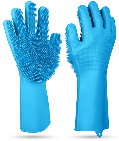 Silicone Cleaning Gloves with Built-In Brush – Heat Resistant Dishwashing & Pet Scrubbing Gloves (1 Pair)