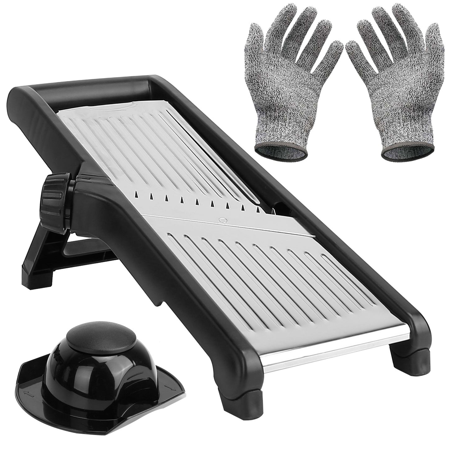 Mandoline Food Slicer – Stainless Steel Vegetable & Fruit Cutter with 5 Adjustable Blades, Julienne Grater & Peeler with Food Holder