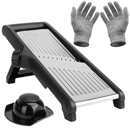 Mandoline Food Slicer – Stainless Steel Vegetable & Fruit Cutter with 5 Adjustable Blades, Julienne Grater & Peeler with Food Holder
