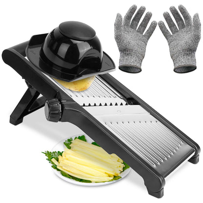 Mandoline Food Slicer – Stainless Steel Vegetable & Fruit Cutter with 5 Adjustable Blades, Julienne Grater & Peeler with Food Holder