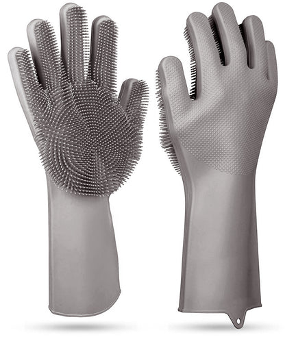 Silicone Cleaning Gloves with Built-In Brush – Heat Resistant Dishwashing & Pet Scrubbing Gloves (1 Pair)