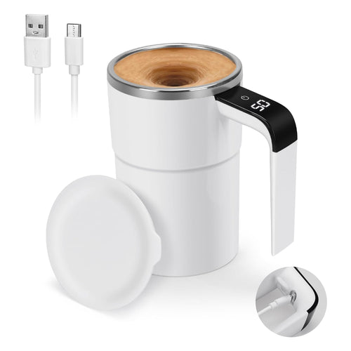 12oz Self-Stirring Coffee Mug – Automatic Magnetic Stirring Cup with LED Temperature Display, Rechargeable