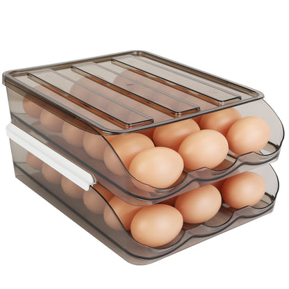 Double Layer Egg Container Holder – Refrigerator Egg Storage Box with Lid, Automatic Rolling Organizer for 36 Eggs