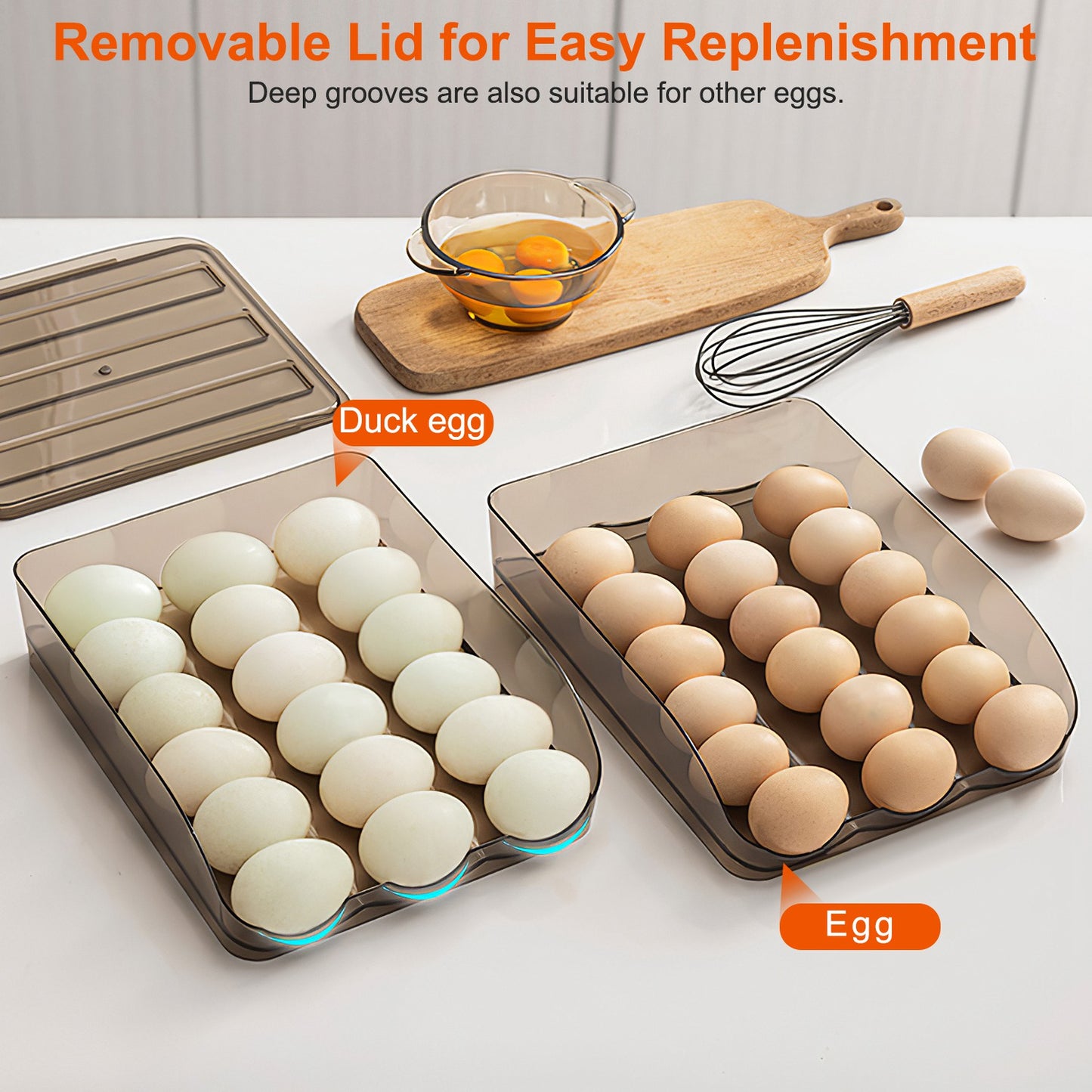 Double Layer Egg Container Holder – Refrigerator Egg Storage Box with Lid, Automatic Rolling Organizer for 36 Eggs