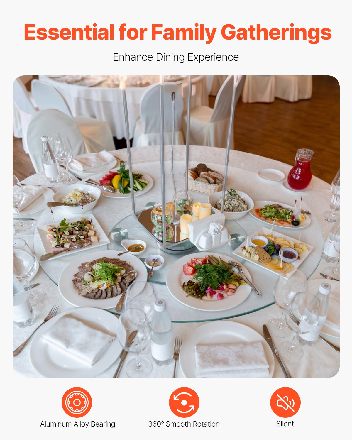 30 In Glass Lazy Susan Turntable, Tempered Glass Dining Table Centerpiece With 6 Rotating Wheels, 360° Smooth And Silent Spin Tabletop Rotating Tray, For Family Gatherings, Banquets & Weddings