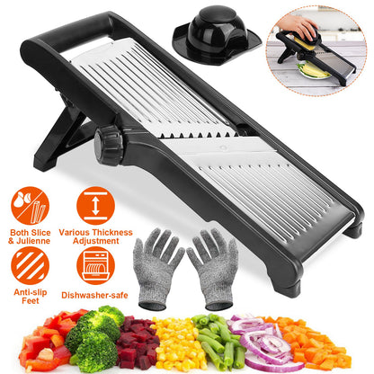Mandoline Food Slicer – Stainless Steel Vegetable & Fruit Cutter with 5 Adjustable Blades, Julienne Grater & Peeler with Food Holder