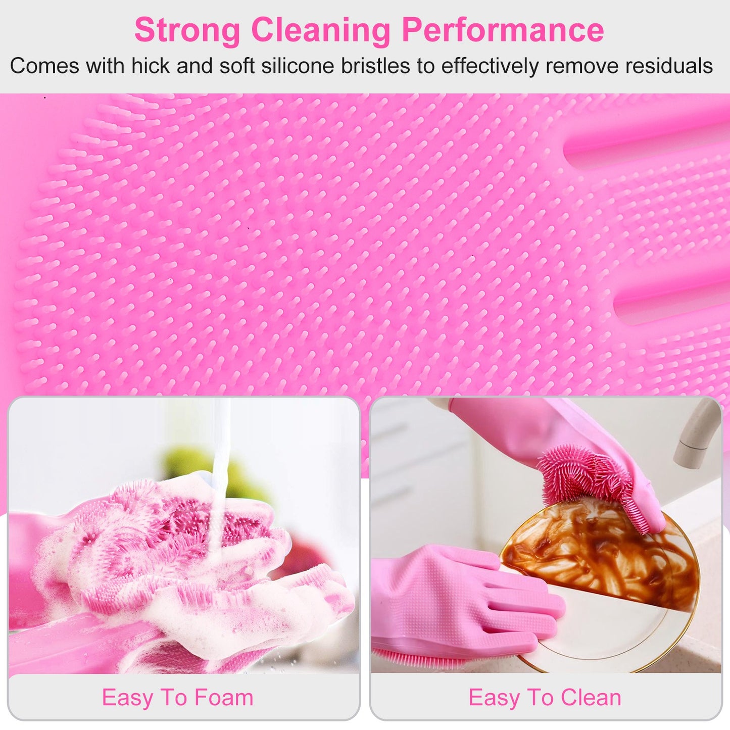 Silicone Cleaning Gloves with Built-In Brush – Heat Resistant Dishwashing & Pet Scrubbing Gloves (1 Pair)