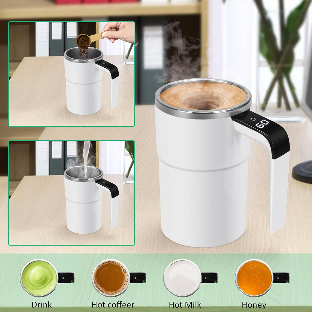12oz Self-Stirring Coffee Mug – Automatic Magnetic Stirring Cup with LED Temperature Display, Rechargeable