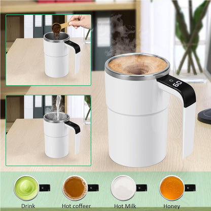 12oz Self-Stirring Coffee Mug – Automatic Magnetic Stirring Cup with LED Temperature Display, Rechargeable