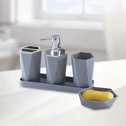 Black Bathroom Accessories Set,Unique Design Bathroom Set 5 Pcs Resin Gift Set Apartment Necessities,Contain Cotton Swab Jar,Soap Dispenser,Soap Dish/Tray,Tumbler