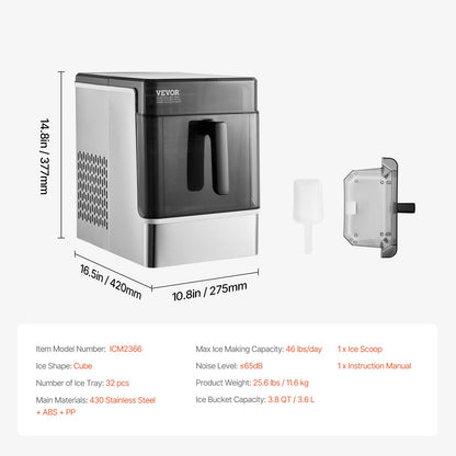 Portable Countertop Ice Maker 50Lbs 24H Self-Cleaning With 3 Sizes Ice Cube