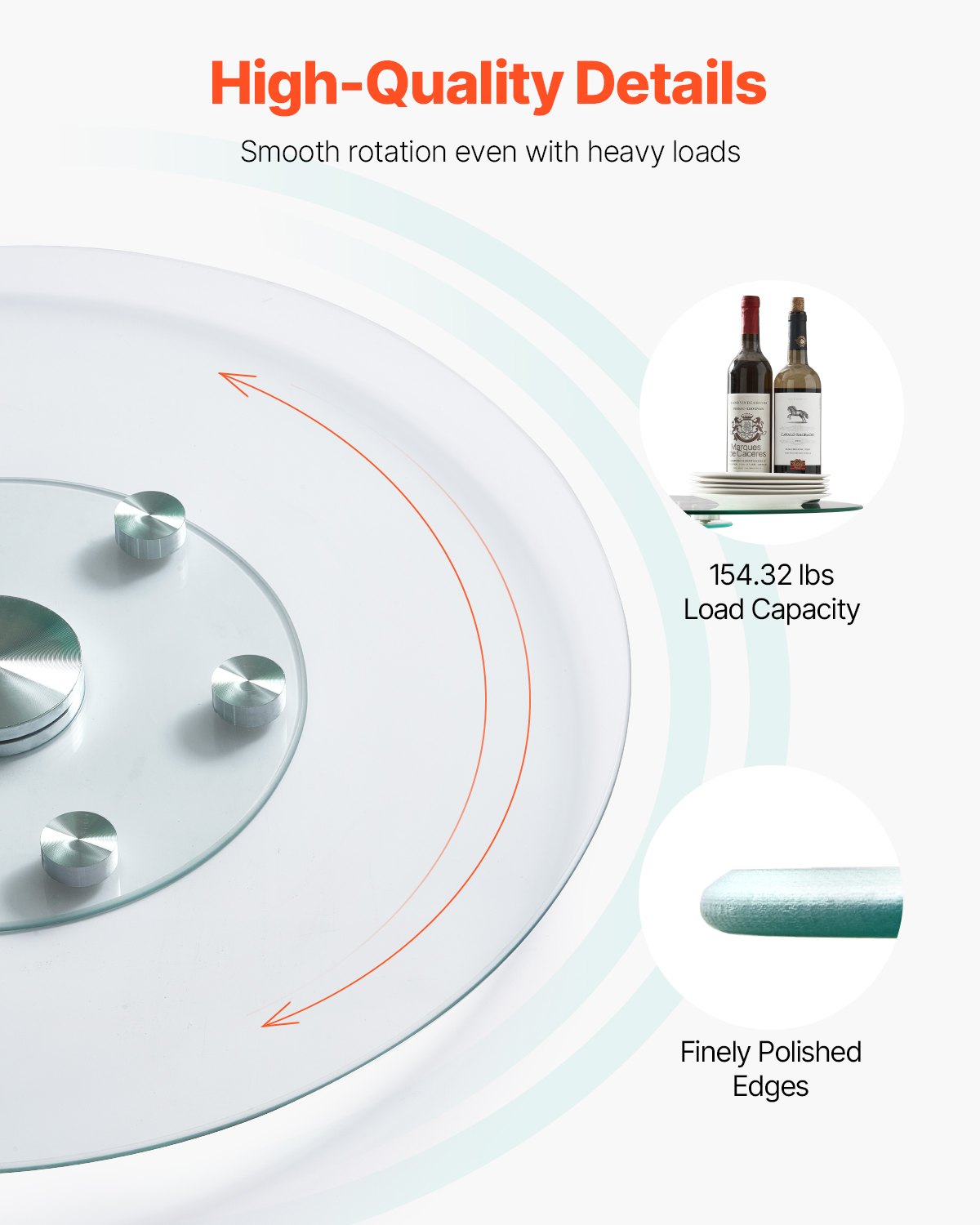 30 In Glass Lazy Susan Turntable, Tempered Glass Dining Table Centerpiece With 6 Rotating Wheels, 360° Smooth And Silent Spin Tabletop Rotating Tray, For Family Gatherings, Banquets & Weddings