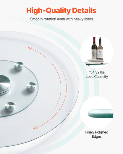 30 In Glass Lazy Susan Turntable, Tempered Glass Dining Table Centerpiece With 6 Rotating Wheels, 360° Smooth And Silent Spin Tabletop Rotating Tray, For Family Gatherings, Banquets & Weddings