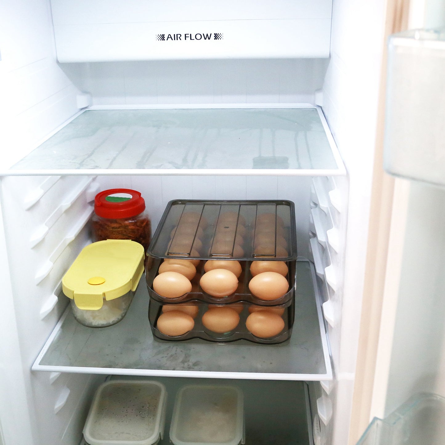 Double Layer Egg Container Holder – Refrigerator Egg Storage Box with Lid, Automatic Rolling Organizer for 36 Eggs