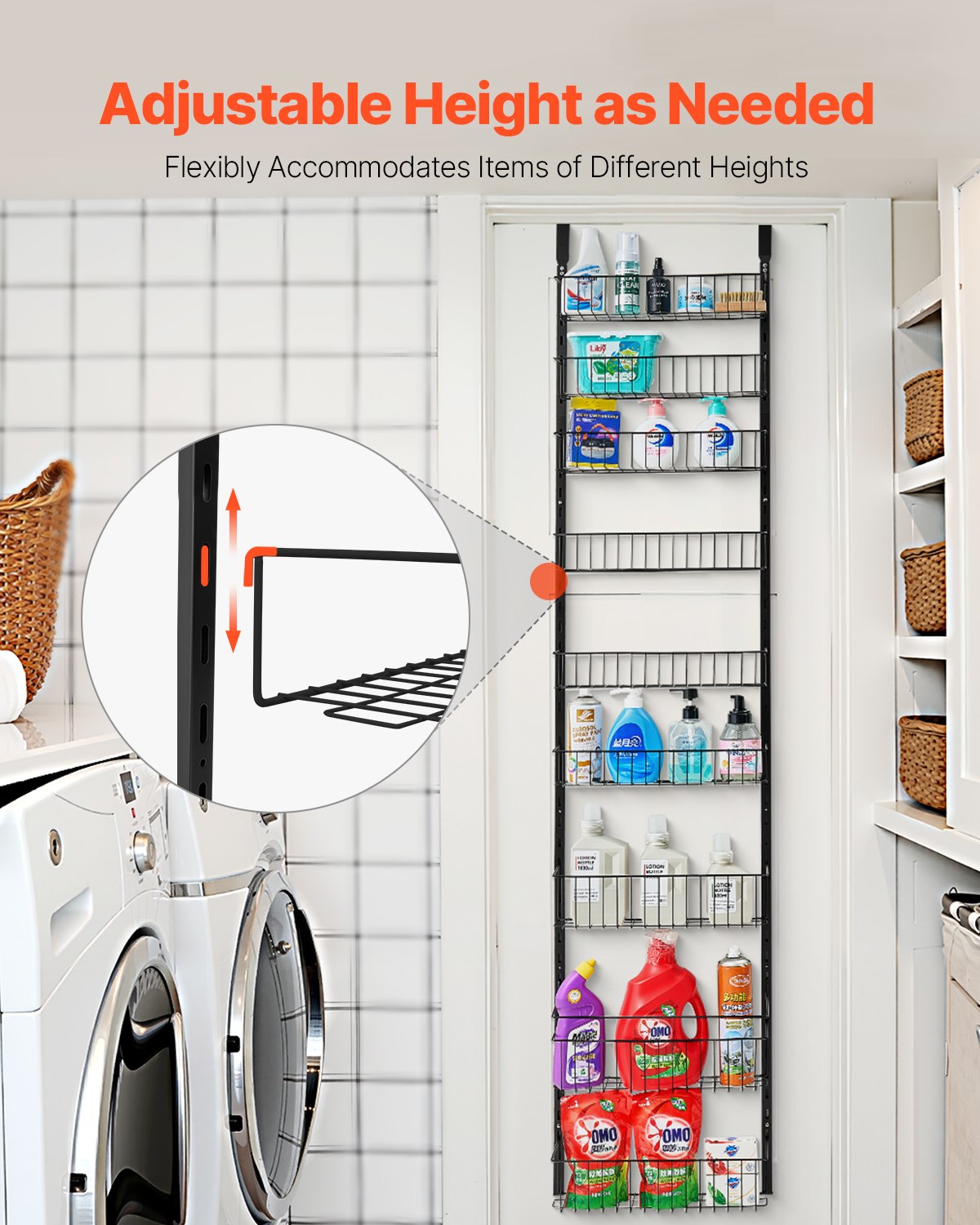 Over the Door Pantry Organizer (9 Tier) – Adjustable Hanging Storage Rack for Kitchen & Bathroom, Space Saving Door Organizer