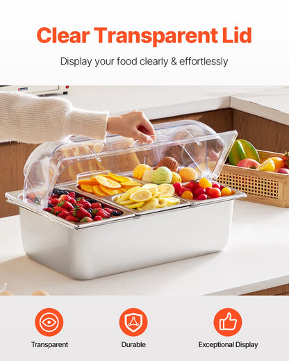 Countertop Food Serving Display Container – 5 Pan Condiment Dispenser with Lid for Restaurants & Home