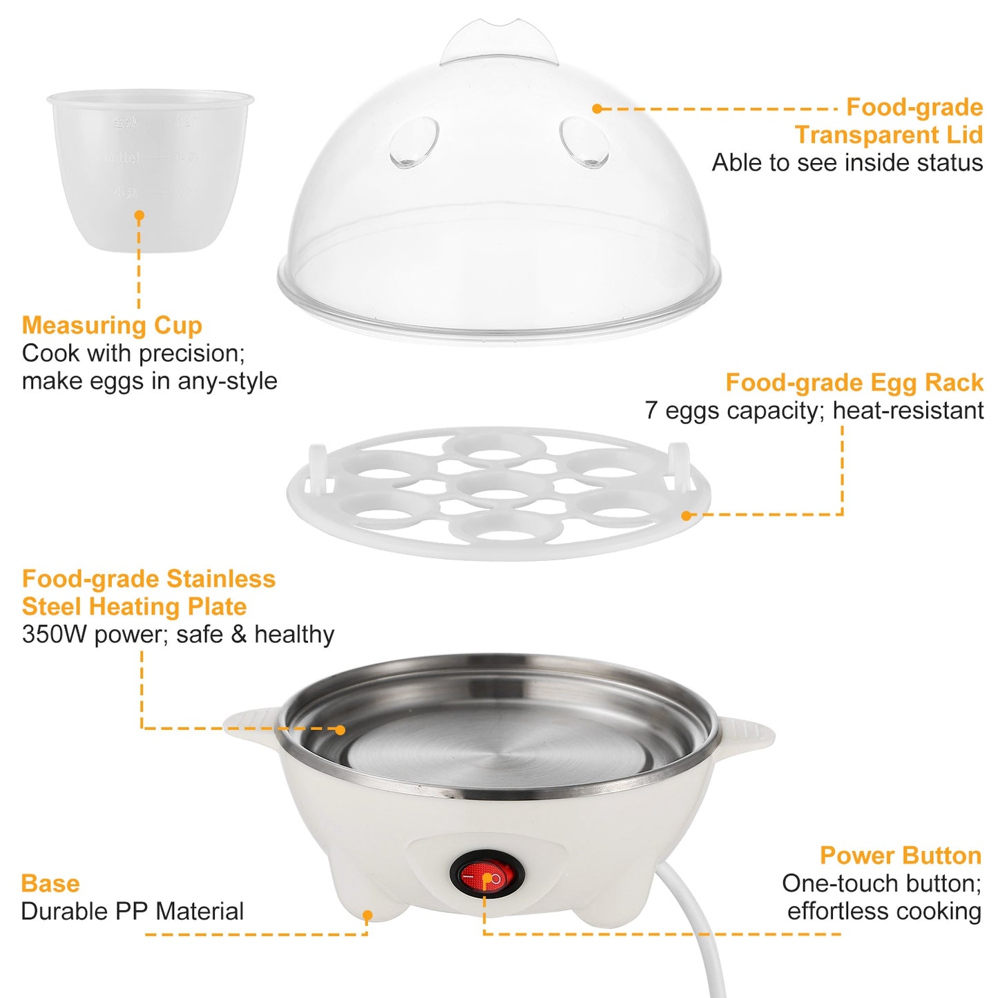 1Pc Electric Egg Cooker – 7-Egg Capacity Hard-Boiled Egg Maker with Auto-Off & Measuring Cup, Perfect for Steamed Vegetables, Seafood, and Dumplings