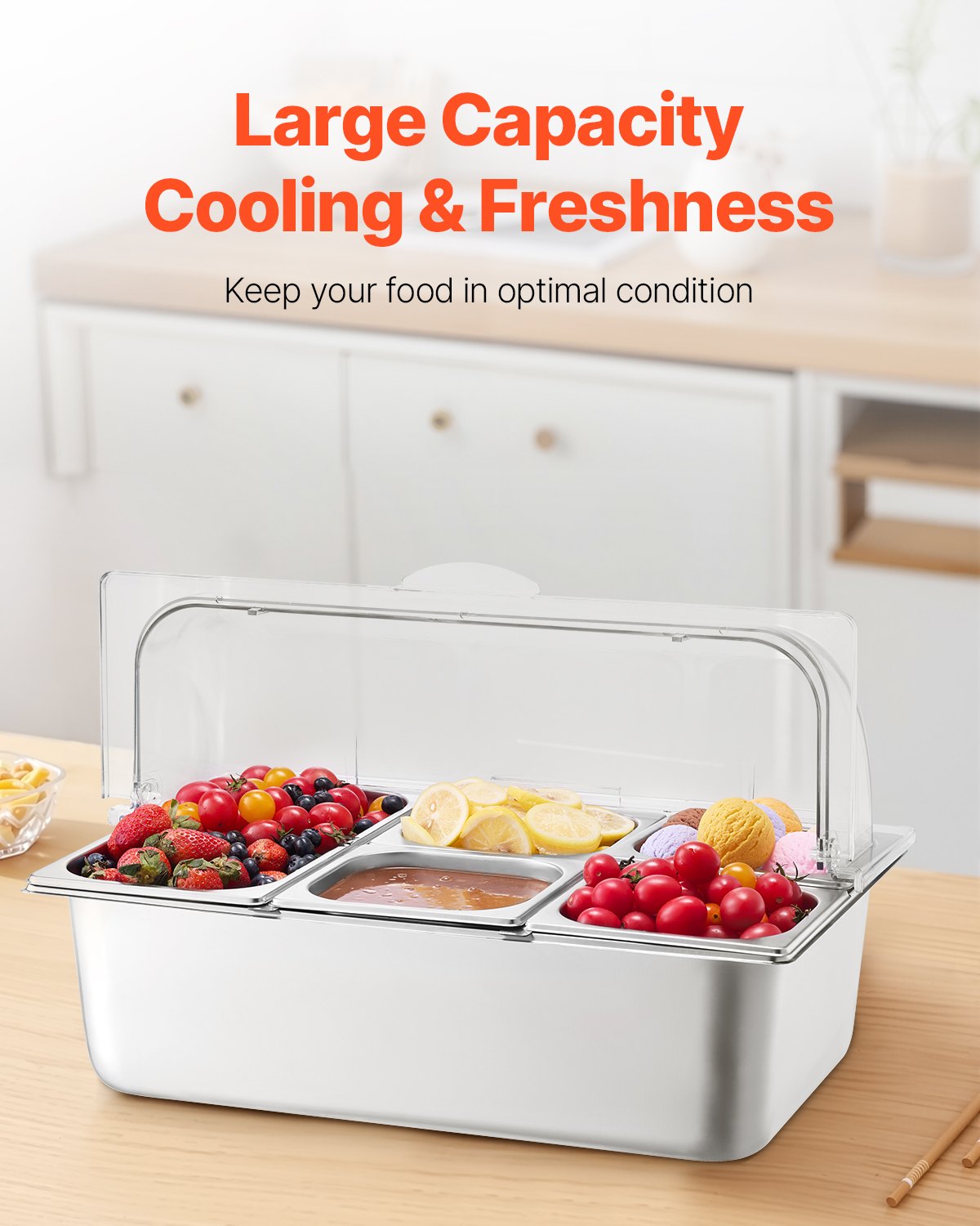 Countertop Food Serving Display Container – 5 Pan Condiment Dispenser with Lid for Restaurants & Home