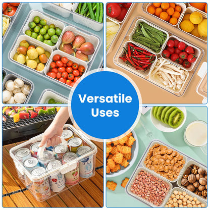 Airtight Fruit & Vegetable Storage Containers (2 Pack) – 4 Compartment Fridge Organizer with Removable Colanders, Leakproof Food Keeper