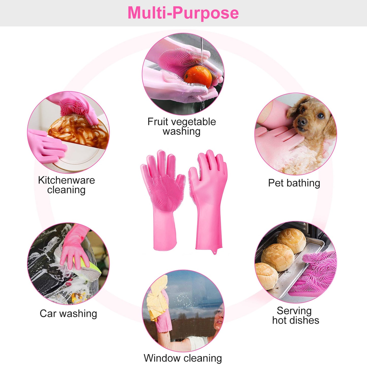 Silicone Cleaning Gloves with Built-In Brush – Heat Resistant Dishwashing & Pet Scrubbing Gloves (1 Pair)