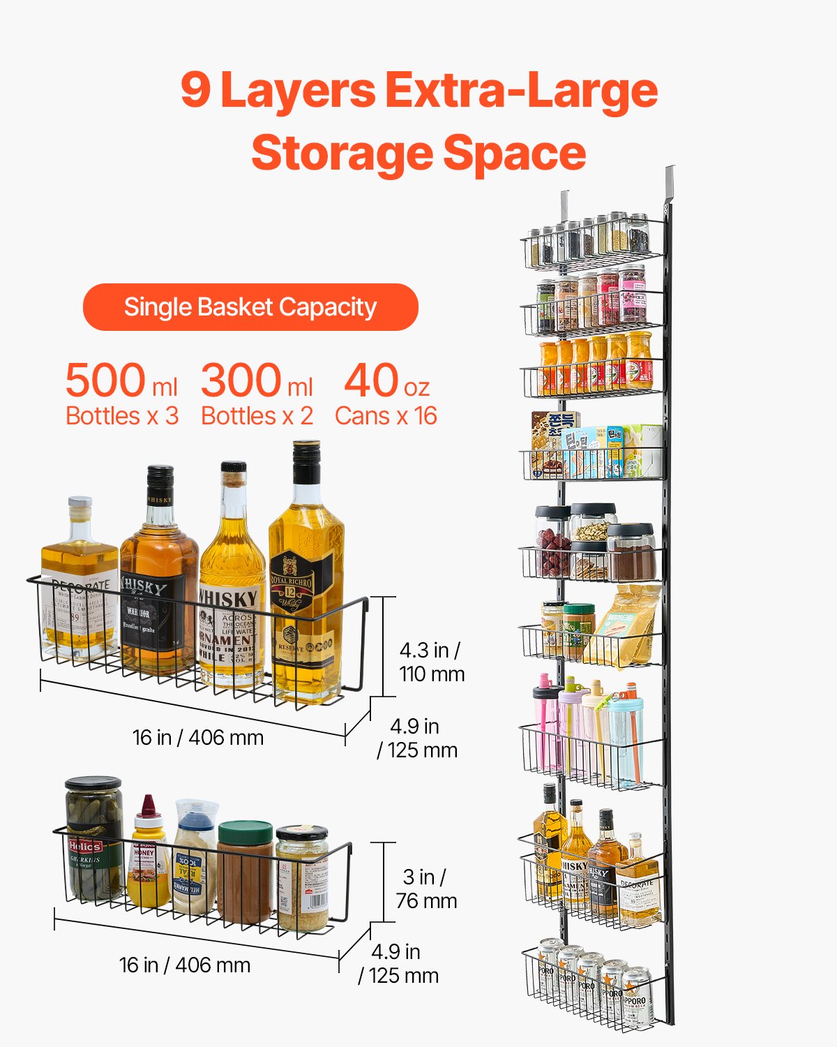 Over the Door Pantry Organizer (9 Tier) – Adjustable Hanging Storage Rack for Kitchen & Bathroom, Space Saving Door Organizer