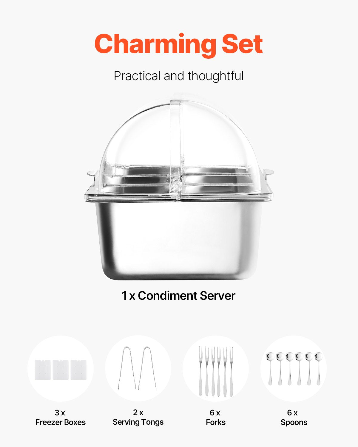 Countertop Food Serving Display Container – 5 Pan Condiment Dispenser with Lid for Restaurants & Home