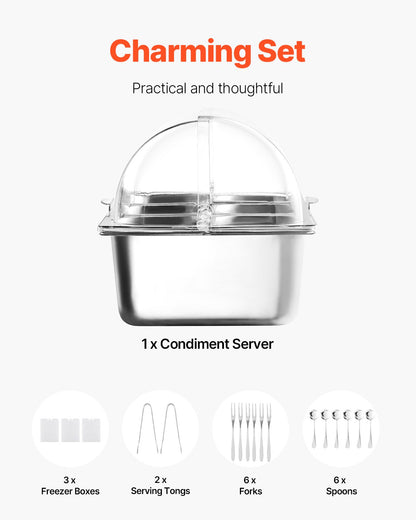 Countertop Food Serving Display Container – 5 Pan Condiment Dispenser with Lid for Restaurants & Home