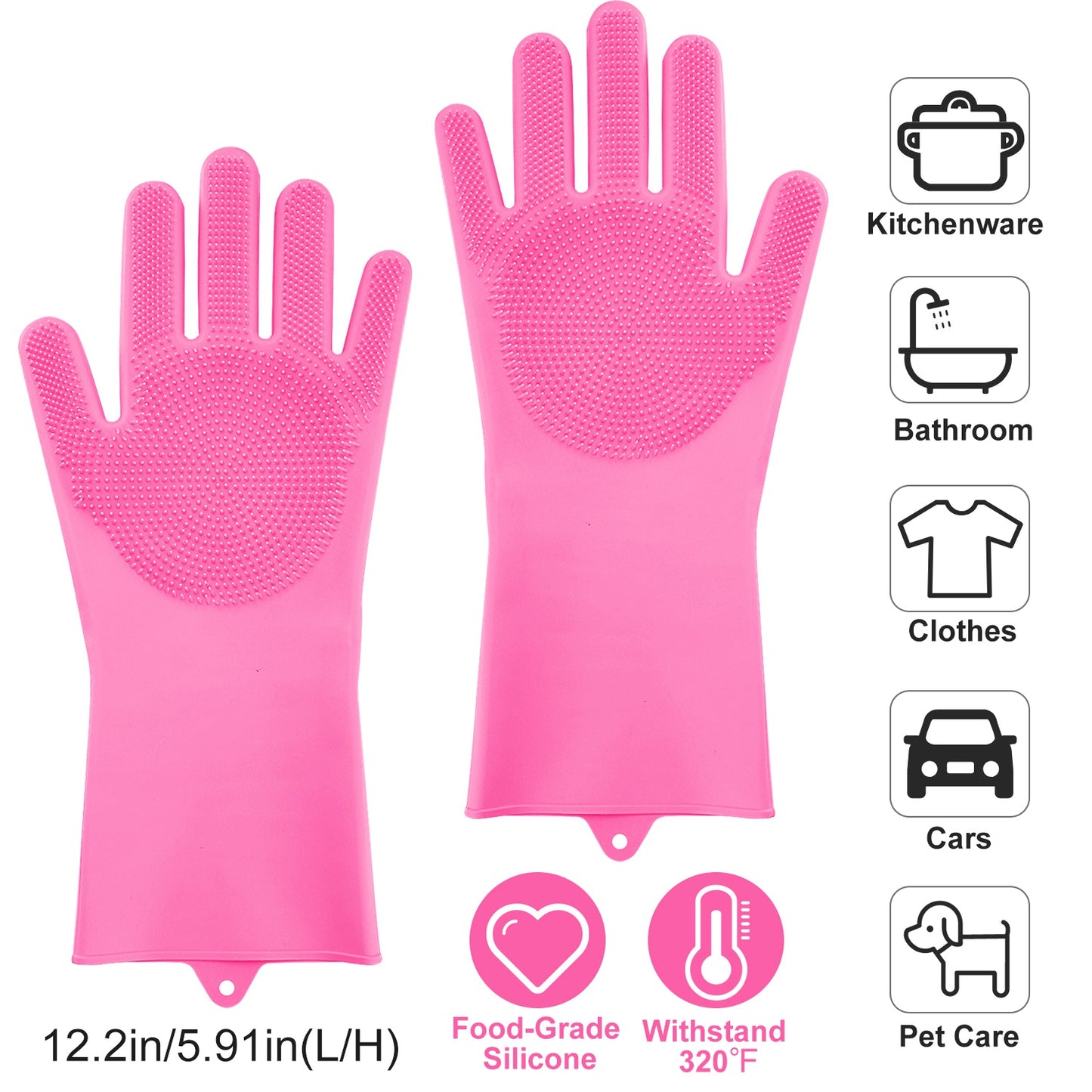 Silicone Cleaning Gloves with Built-In Brush – Heat Resistant Dishwashing & Pet Scrubbing Gloves (1 Pair)