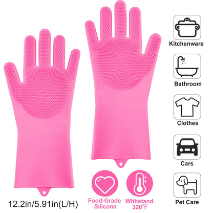 Silicone Cleaning Gloves with Built-In Brush – Heat Resistant Dishwashing & Pet Scrubbing Gloves (1 Pair)