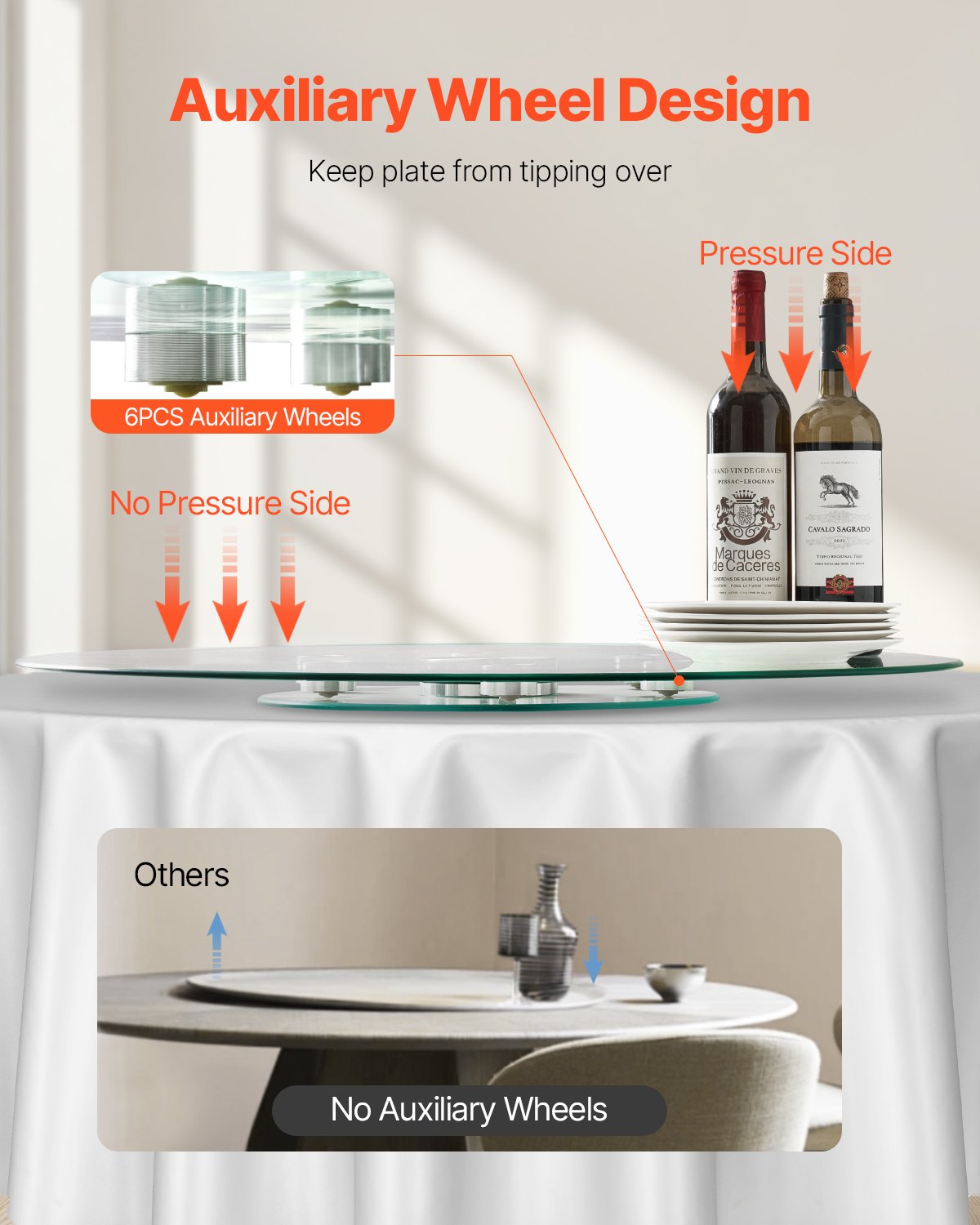 30 In Glass Lazy Susan Turntable, Tempered Glass Dining Table Centerpiece With 6 Rotating Wheels, 360° Smooth And Silent Spin Tabletop Rotating Tray, For Family Gatherings, Banquets & Weddings