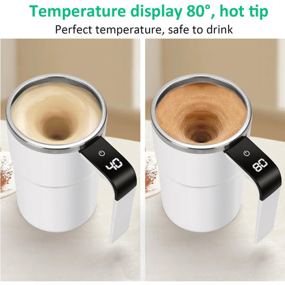 12oz Self-Stirring Coffee Mug – Automatic Magnetic Stirring Cup with LED Temperature Display, Rechargeable