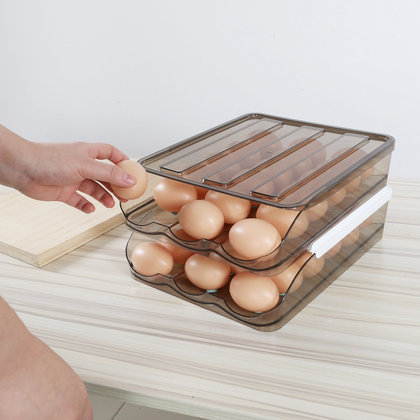 Double Layer Egg Container Holder – Refrigerator Egg Storage Box with Lid, Automatic Rolling Organizer for 36 Eggs