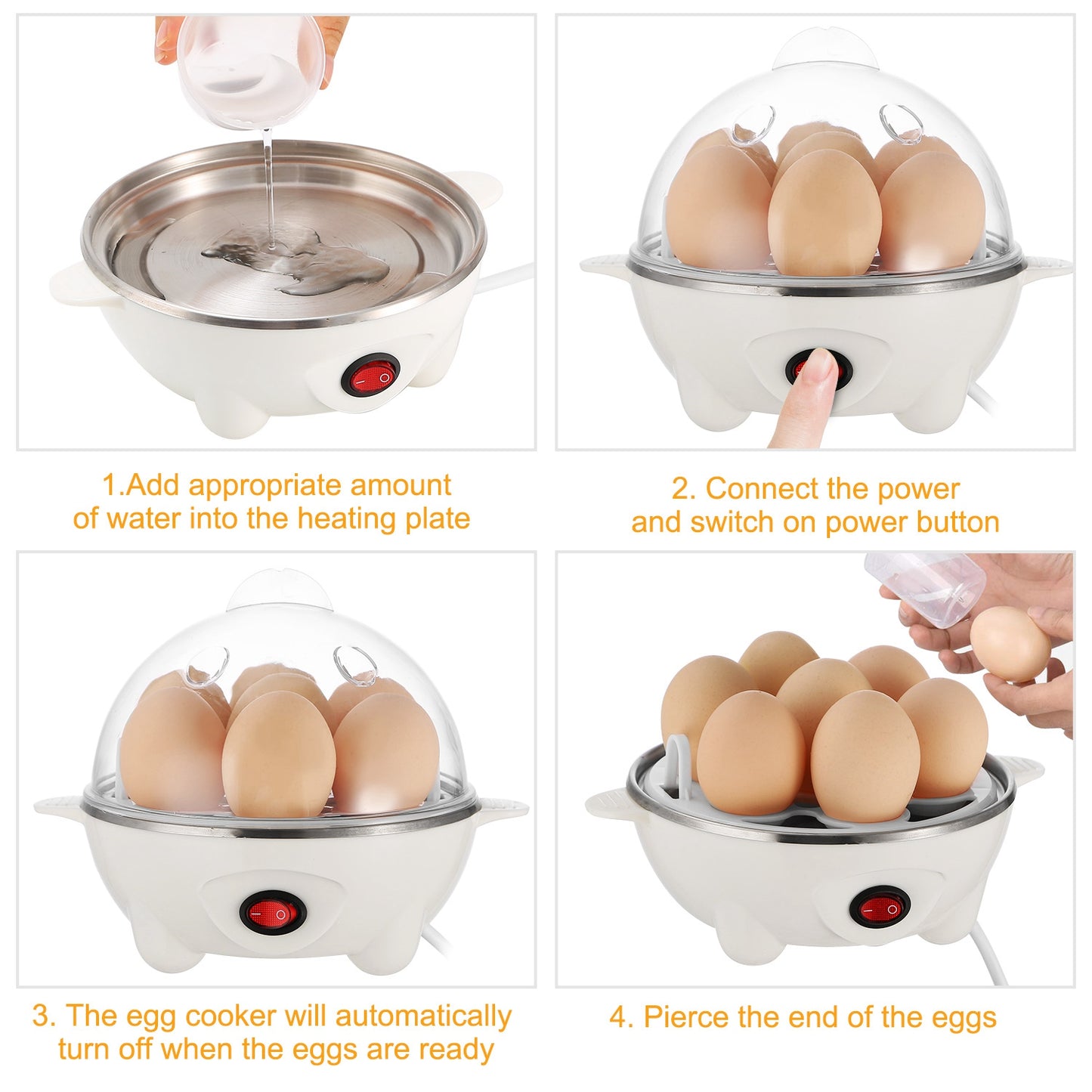 1Pc Electric Egg Cooker – 7-Egg Capacity Hard-Boiled Egg Maker with Auto-Off & Measuring Cup, Perfect for Steamed Vegetables, Seafood, and Dumplings