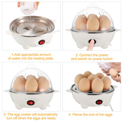 1Pc Electric Egg Cooker – 7-Egg Capacity Hard-Boiled Egg Maker with Auto-Off & Measuring Cup, Perfect for Steamed Vegetables, Seafood, and Dumplings