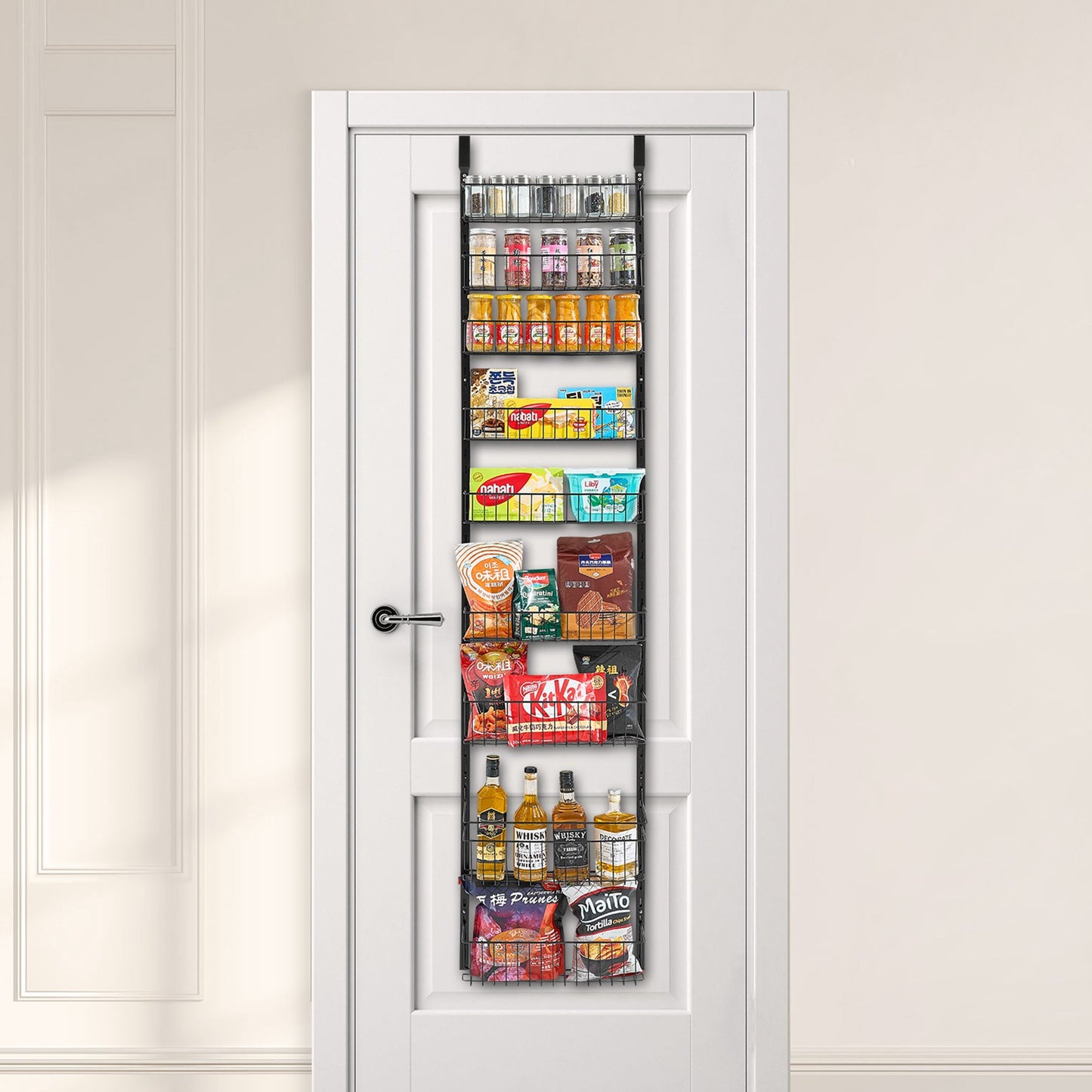 Over the Door Pantry Organizer (9 Tier) – Adjustable Hanging Storage Rack for Kitchen & Bathroom, Space Saving Door Organizer