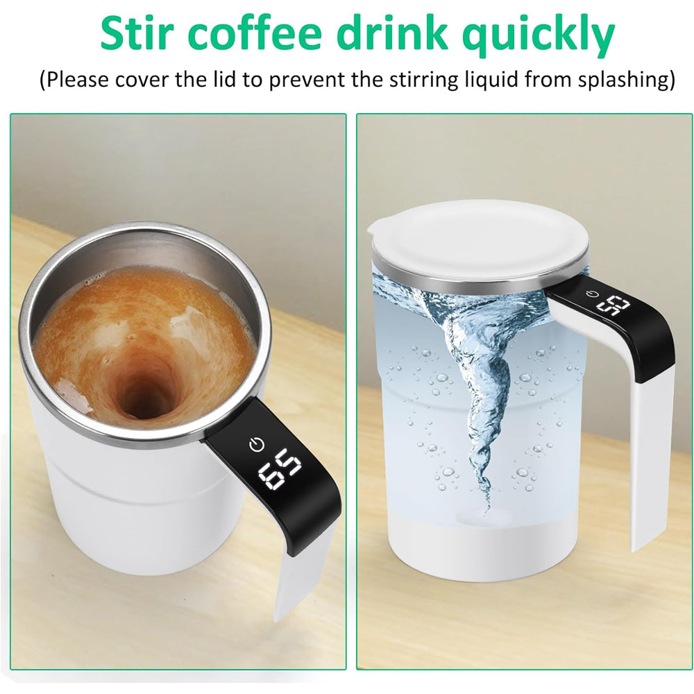 12oz Self-Stirring Coffee Mug – Automatic Magnetic Stirring Cup with LED Temperature Display, Rechargeable