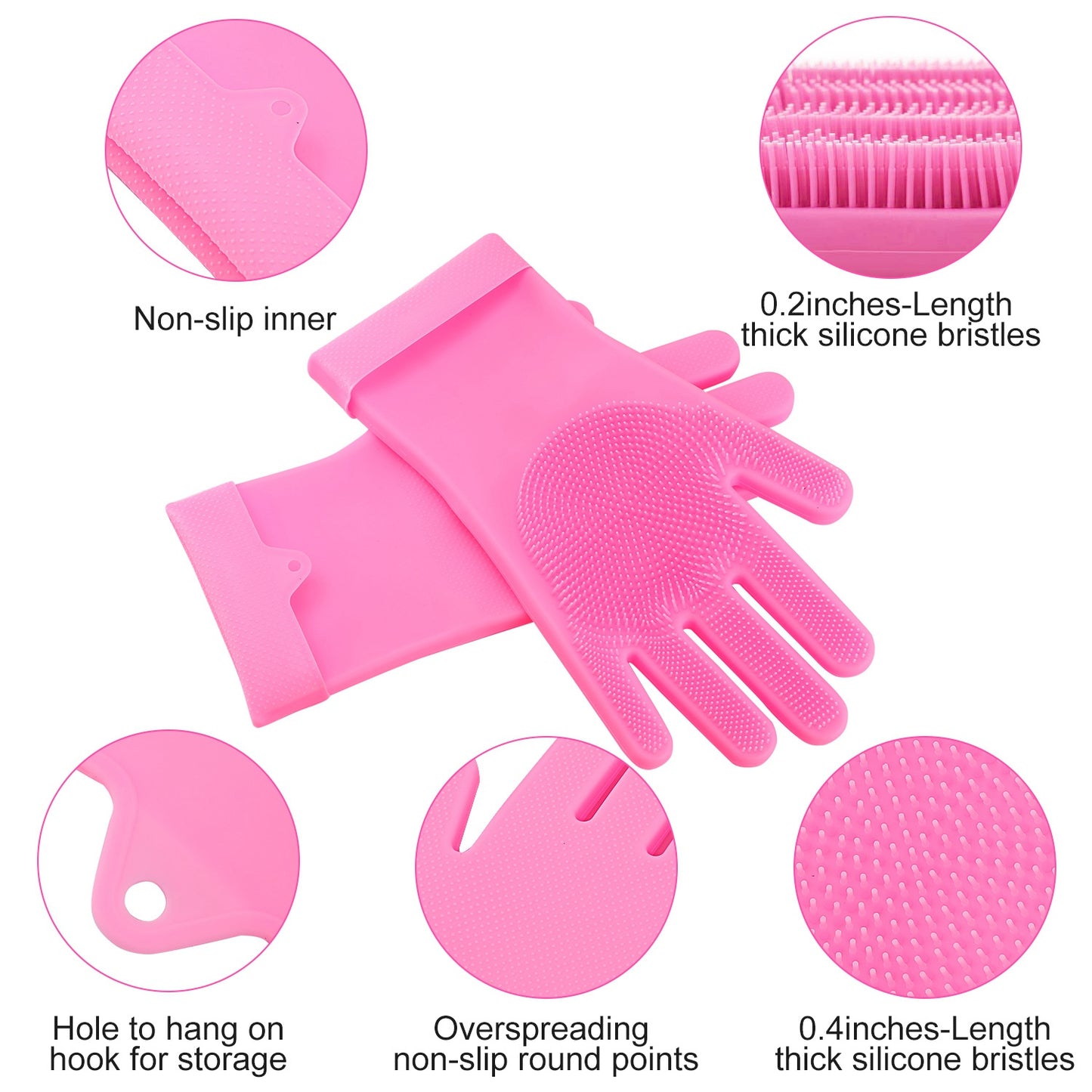 Silicone Cleaning Gloves with Built-In Brush – Heat Resistant Dishwashing & Pet Scrubbing Gloves (1 Pair)