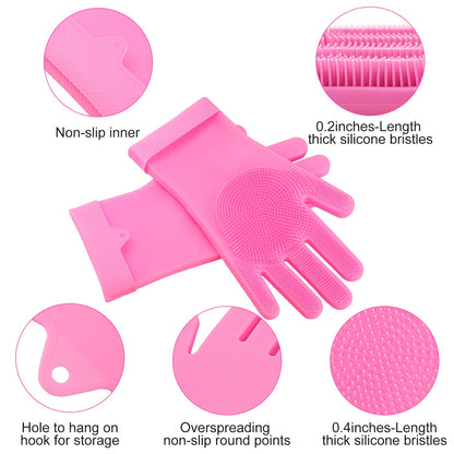 Silicone Cleaning Gloves with Built-In Brush – Heat Resistant Dishwashing & Pet Scrubbing Gloves (1 Pair)