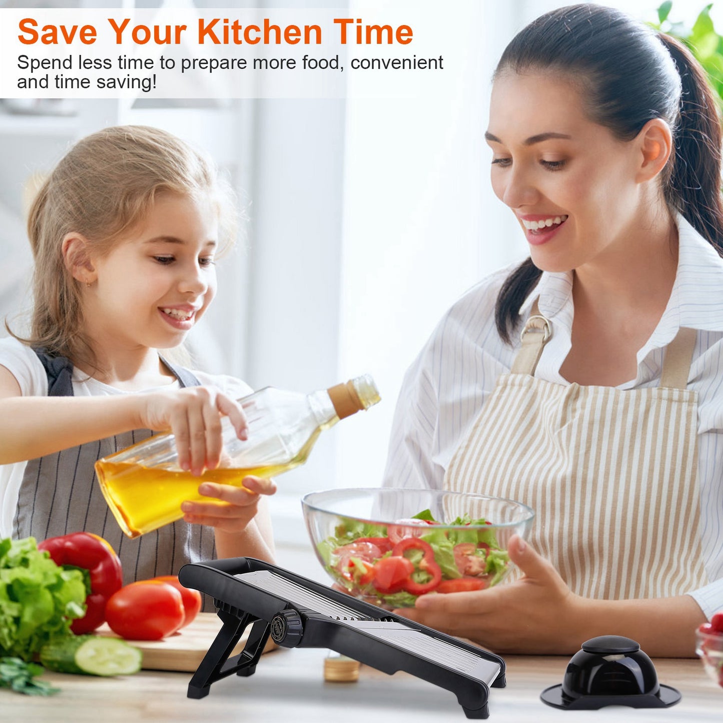 Mandoline Food Slicer – Stainless Steel Vegetable & Fruit Cutter with 5 Adjustable Blades, Julienne Grater & Peeler with Food Holder
