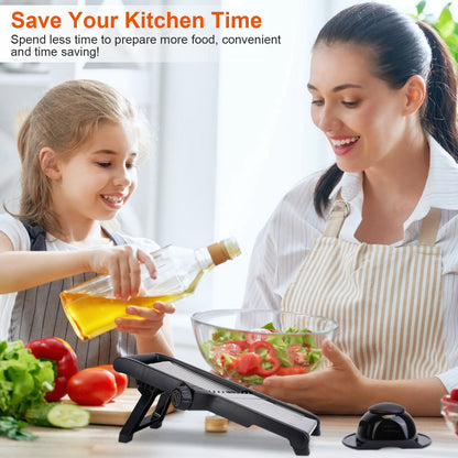 Mandoline Food Slicer – Stainless Steel Vegetable & Fruit Cutter with 5 Adjustable Blades, Julienne Grater & Peeler with Food Holder