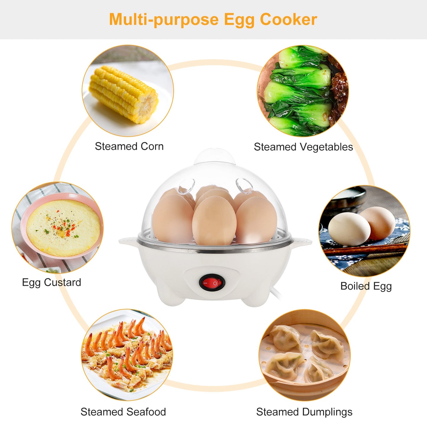 1Pc Electric Egg Cooker – 7-Egg Capacity Hard-Boiled Egg Maker with Auto-Off & Measuring Cup, Perfect for Steamed Vegetables, Seafood, and Dumplings