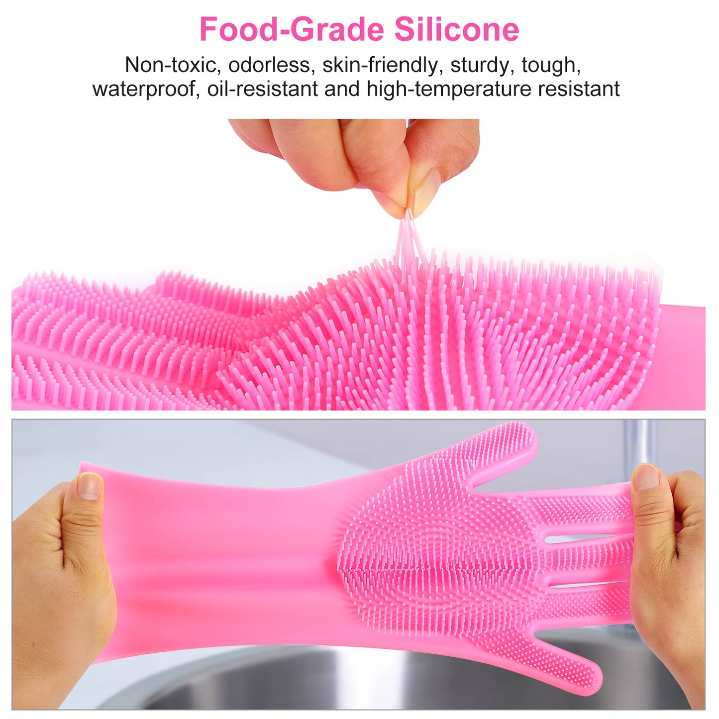 Silicone Cleaning Gloves with Built-In Brush – Heat Resistant Dishwashing & Pet Scrubbing Gloves (1 Pair)