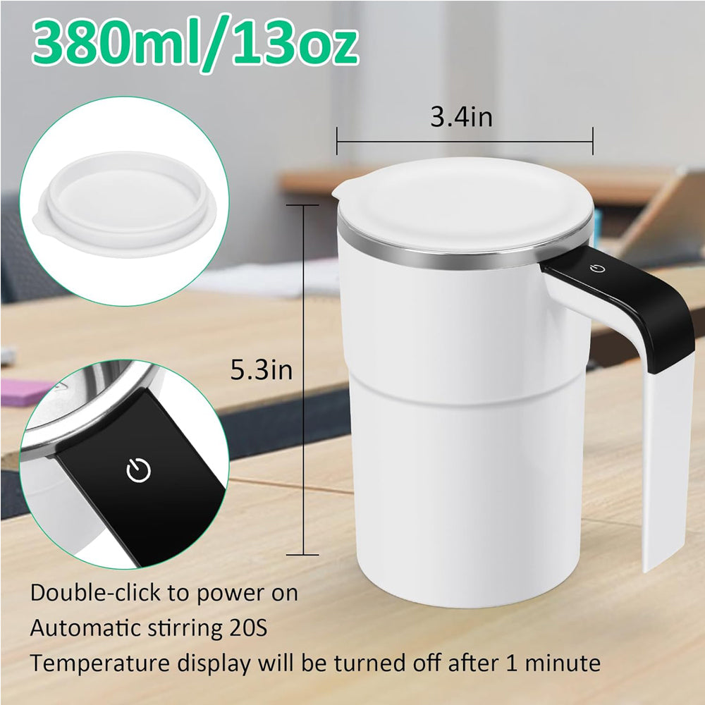 12oz Self-Stirring Coffee Mug – Automatic Magnetic Stirring Cup with LED Temperature Display, Rechargeable