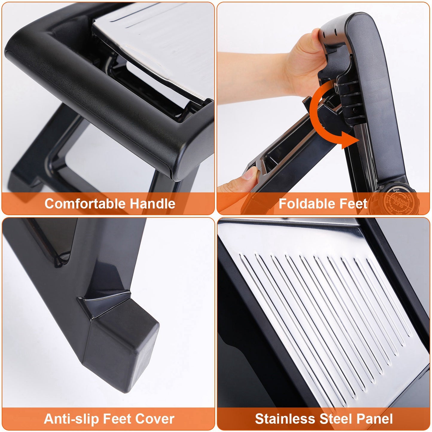 Mandoline Food Slicer – Stainless Steel Vegetable & Fruit Cutter with 5 Adjustable Blades, Julienne Grater & Peeler with Food Holder