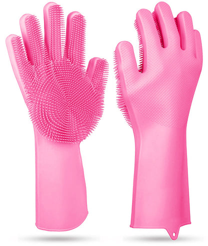 Silicone Cleaning Gloves with Built-In Brush – Heat Resistant Dishwashing & Pet Scrubbing Gloves (1 Pair)