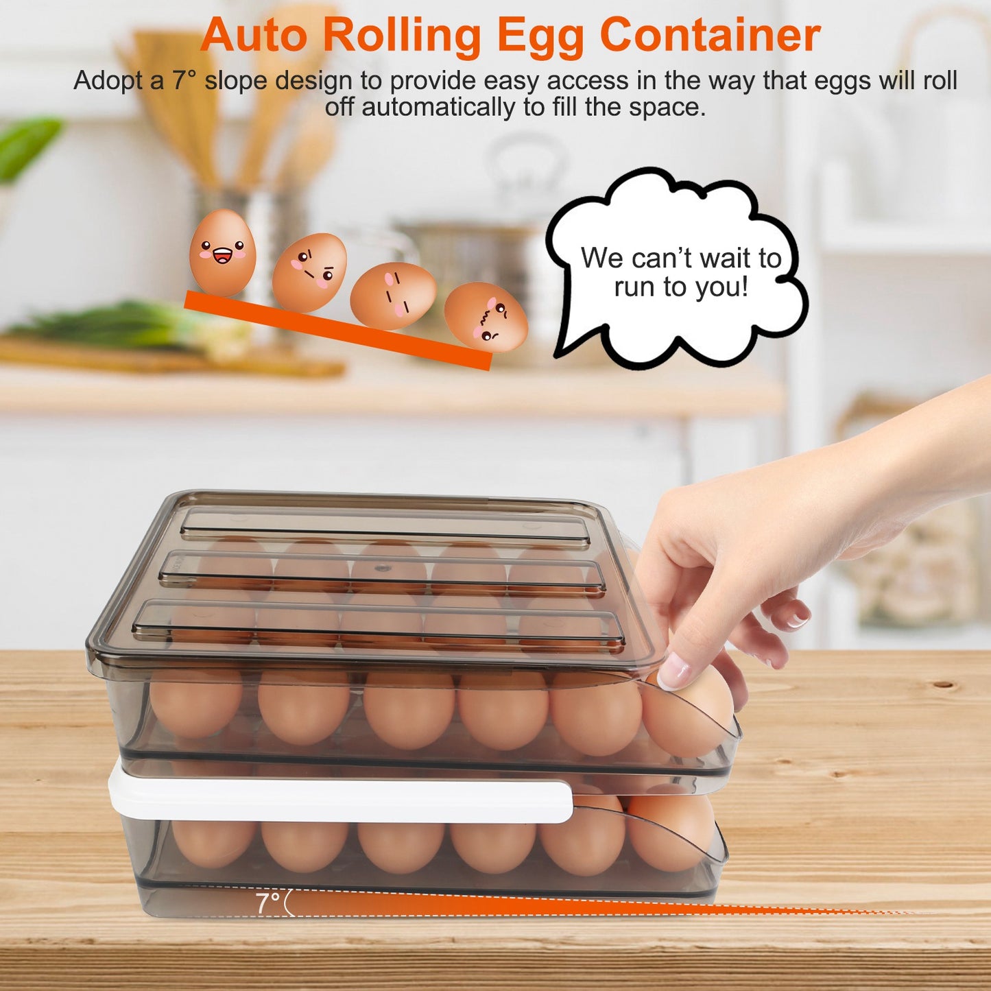 Double Layer Egg Container Holder – Refrigerator Egg Storage Box with Lid, Automatic Rolling Organizer for 36 Eggs
