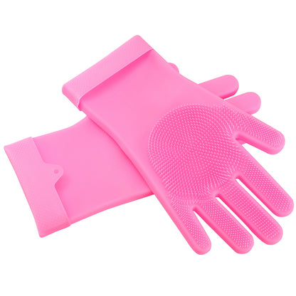 Silicone Cleaning Gloves with Built-In Brush – Heat Resistant Dishwashing & Pet Scrubbing Gloves (1 Pair)